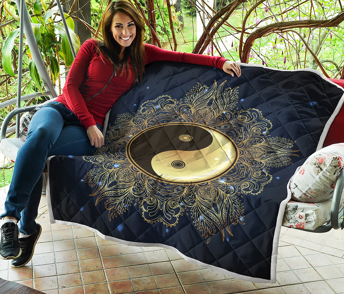 Gold Yin Yang Mandala Print Quilt