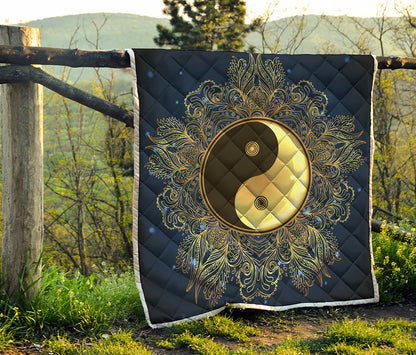 Gold Yin Yang Mandala Print Quilt