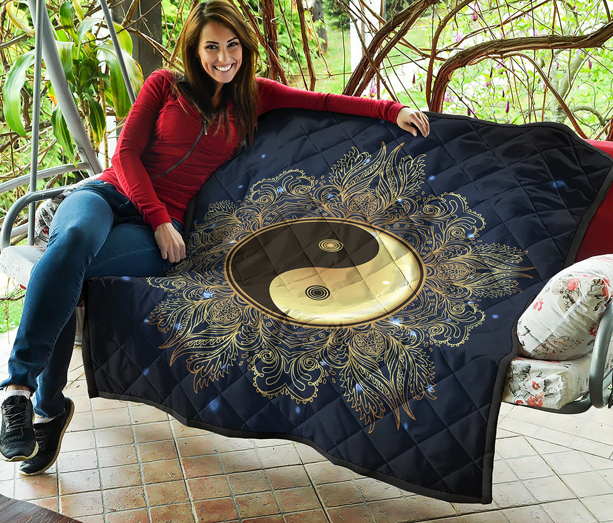 Gold Yin Yang Mandala Print Quilt