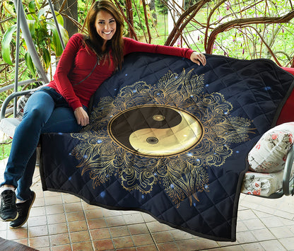 Gold Yin Yang Mandala Print Quilt