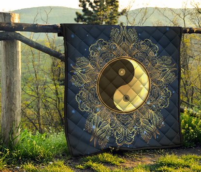 Gold Yin Yang Mandala Print Quilt