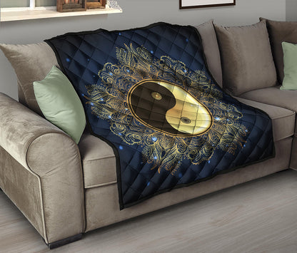 Gold Yin Yang Mandala Print Quilt