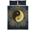 Gold Yin Yang Mandala Print Quilt Bed Set