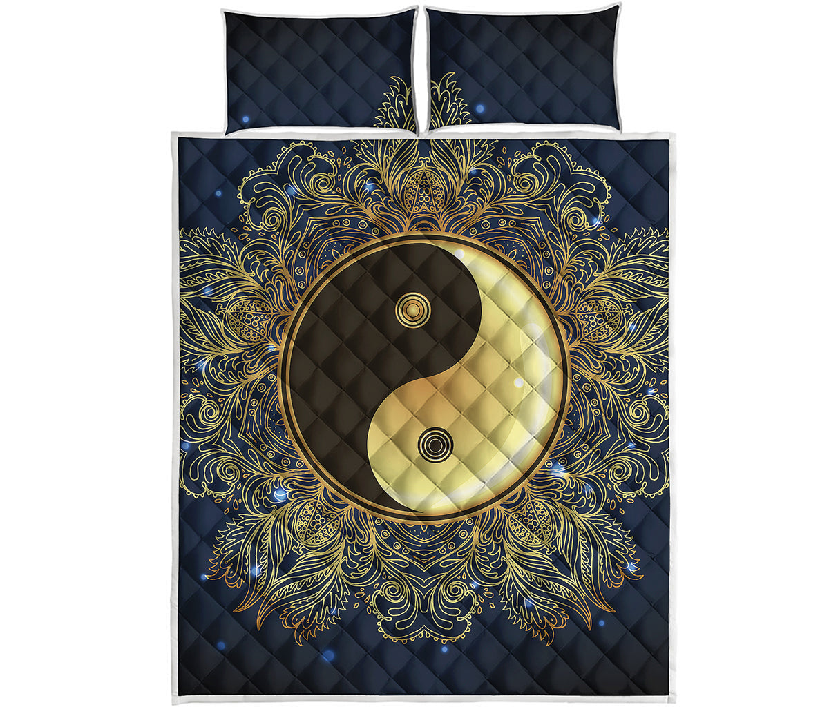 Gold Yin Yang Mandala Print Quilt Bed Set