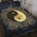 Gold Yin Yang Mandala Print Quilt Bed Set