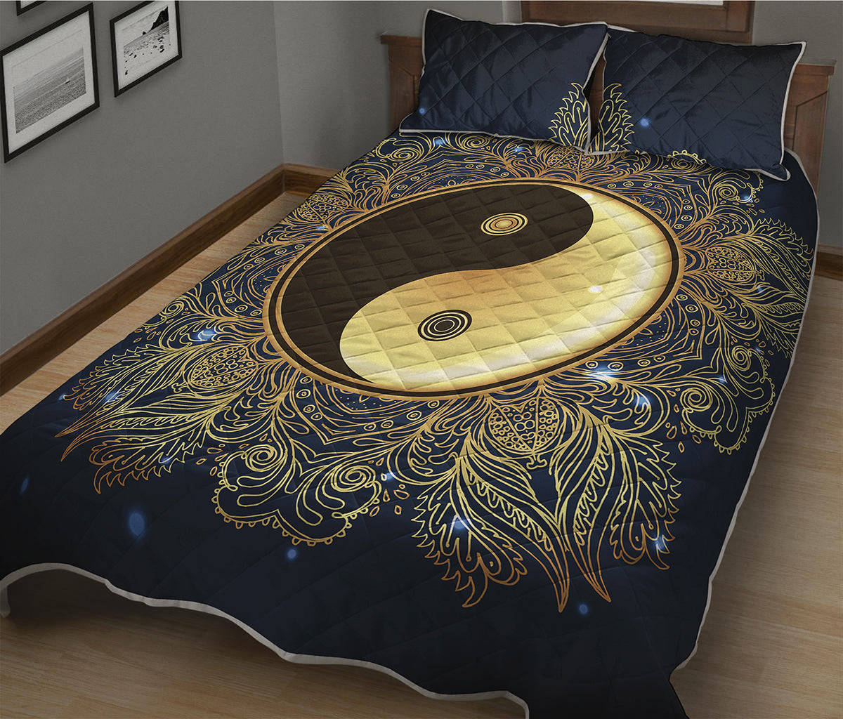 Gold Yin Yang Mandala Print Quilt Bed Set