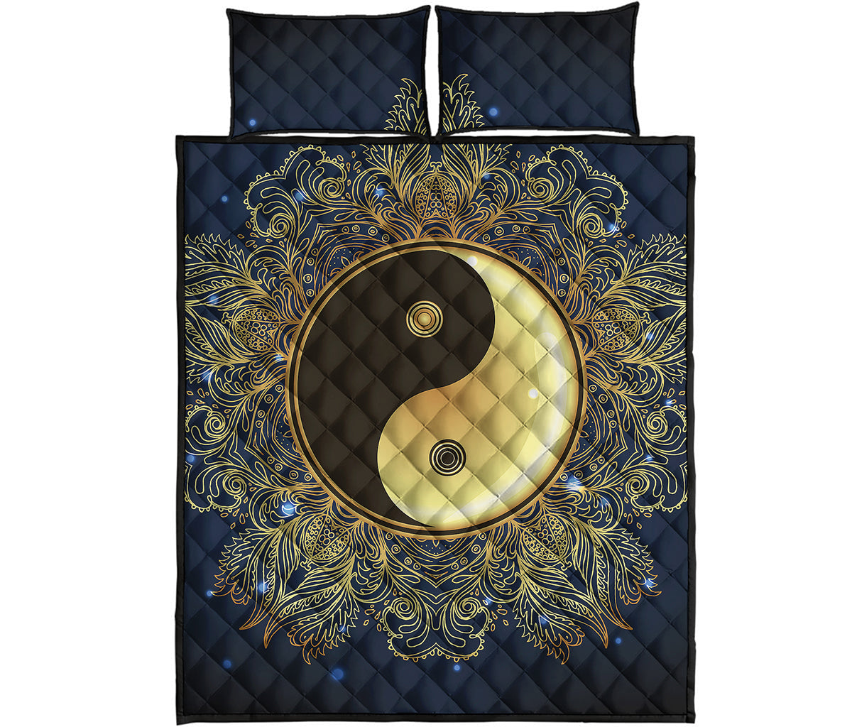 Gold Yin Yang Mandala Print Quilt Bed Set