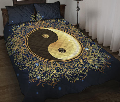 Gold Yin Yang Mandala Print Quilt Bed Set