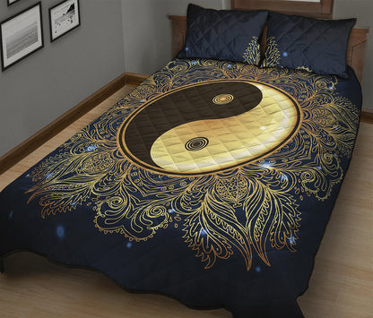 Gold Yin Yang Mandala Print Quilt Bed Set