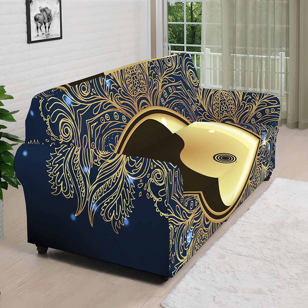 Gold Yin Yang Mandala Print Sofa Cover