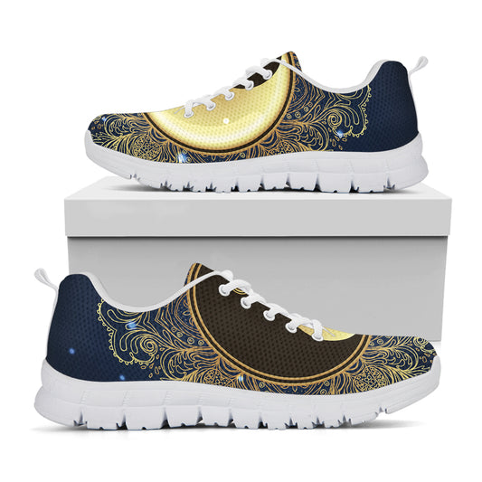 Gold Yin Yang Mandala Print White Sneakers