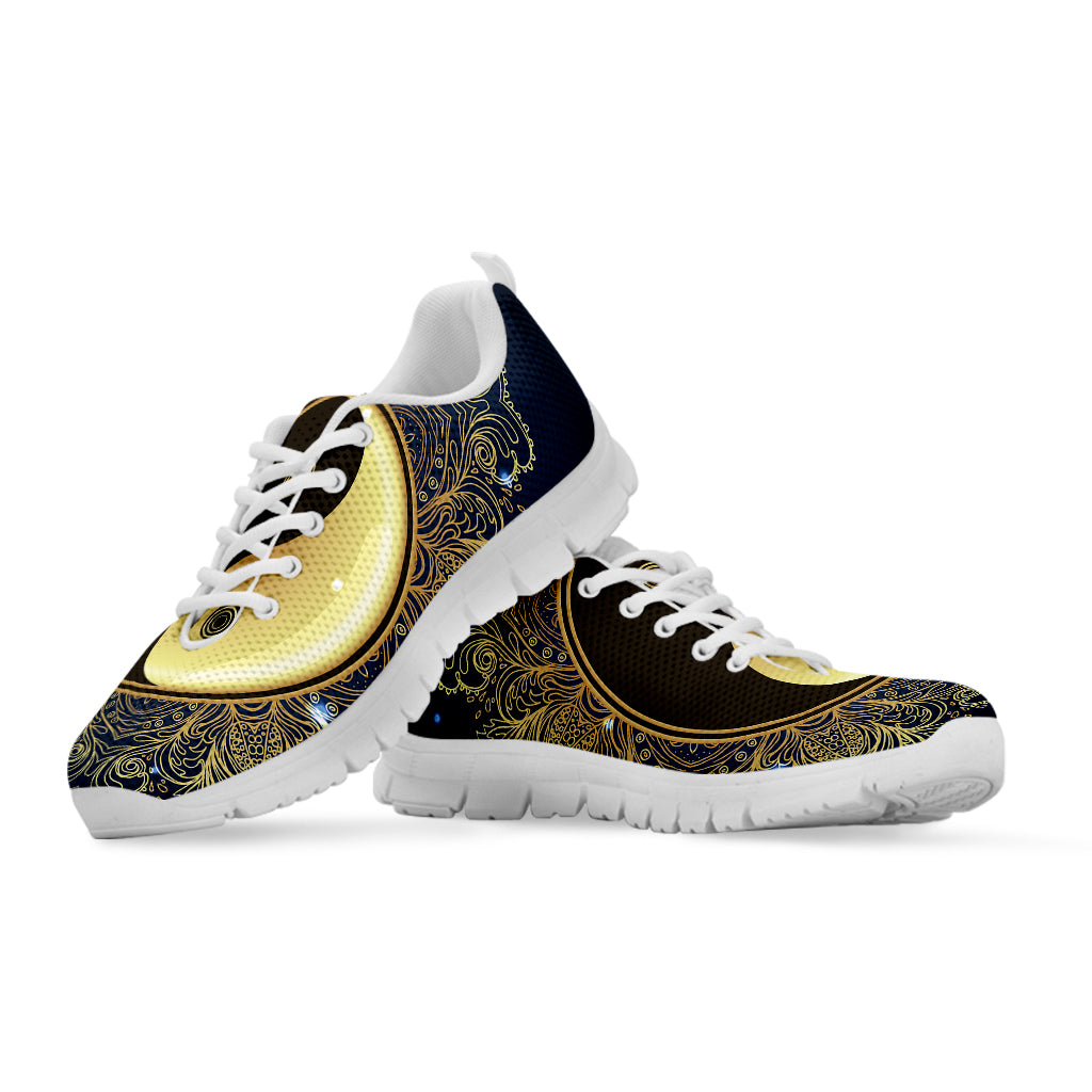 Gold Yin Yang Mandala Print White Sneakers