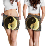 Gold Yin Yang Mandala Print Women's Shorts