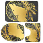 Golden Bohemian Howling Wolf Print 3 Piece Bath Mat Set