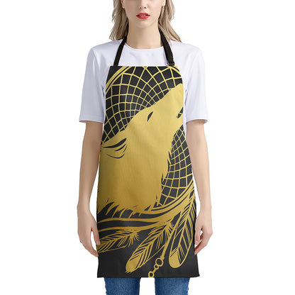 Golden Bohemian Howling Wolf Print Apron