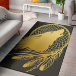 Golden Bohemian Howling Wolf Print Area Rug