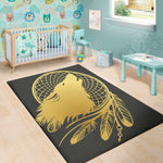 Golden Bohemian Howling Wolf Print Area Rug