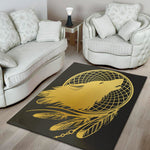 Golden Bohemian Howling Wolf Print Area Rug