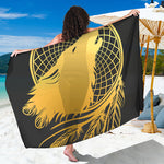 Golden Bohemian Howling Wolf Print Beach Sarong Wrap