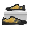 Golden Bohemian Howling Wolf Print Black Low Top Sneakers
