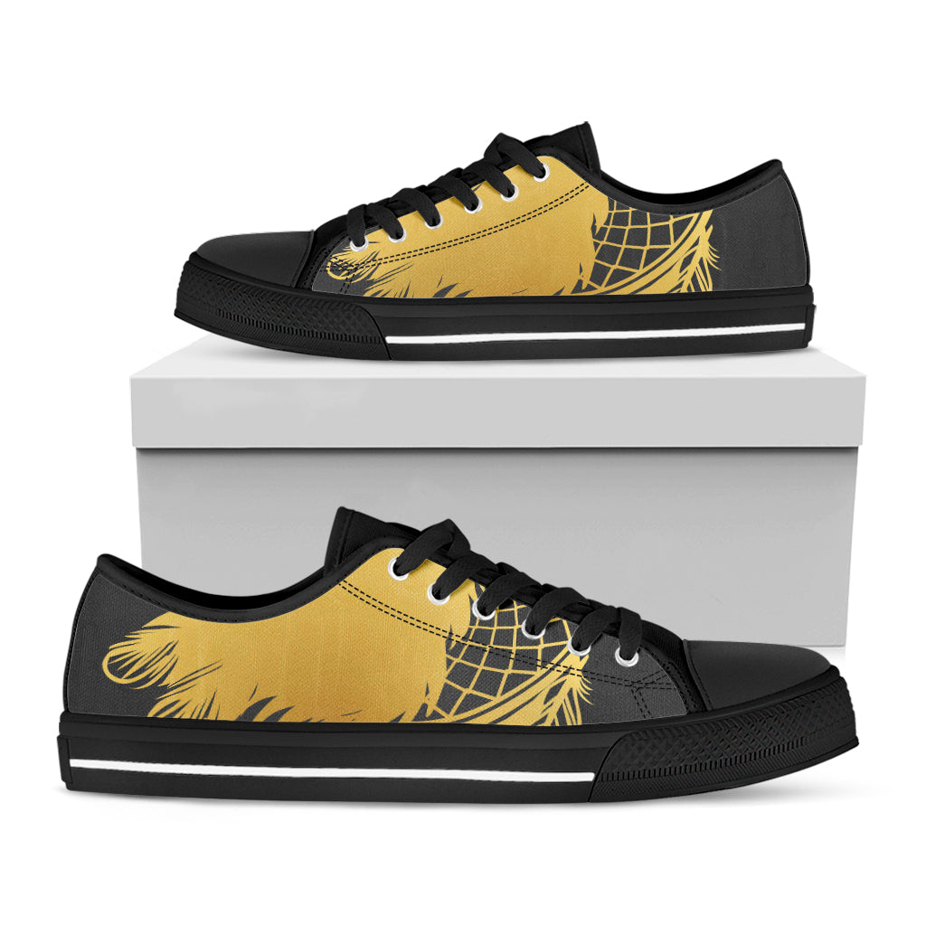 Golden Bohemian Howling Wolf Print Black Low Top Shoes 