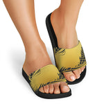 Golden Bohemian Howling Wolf Print Black Slide Sandals
