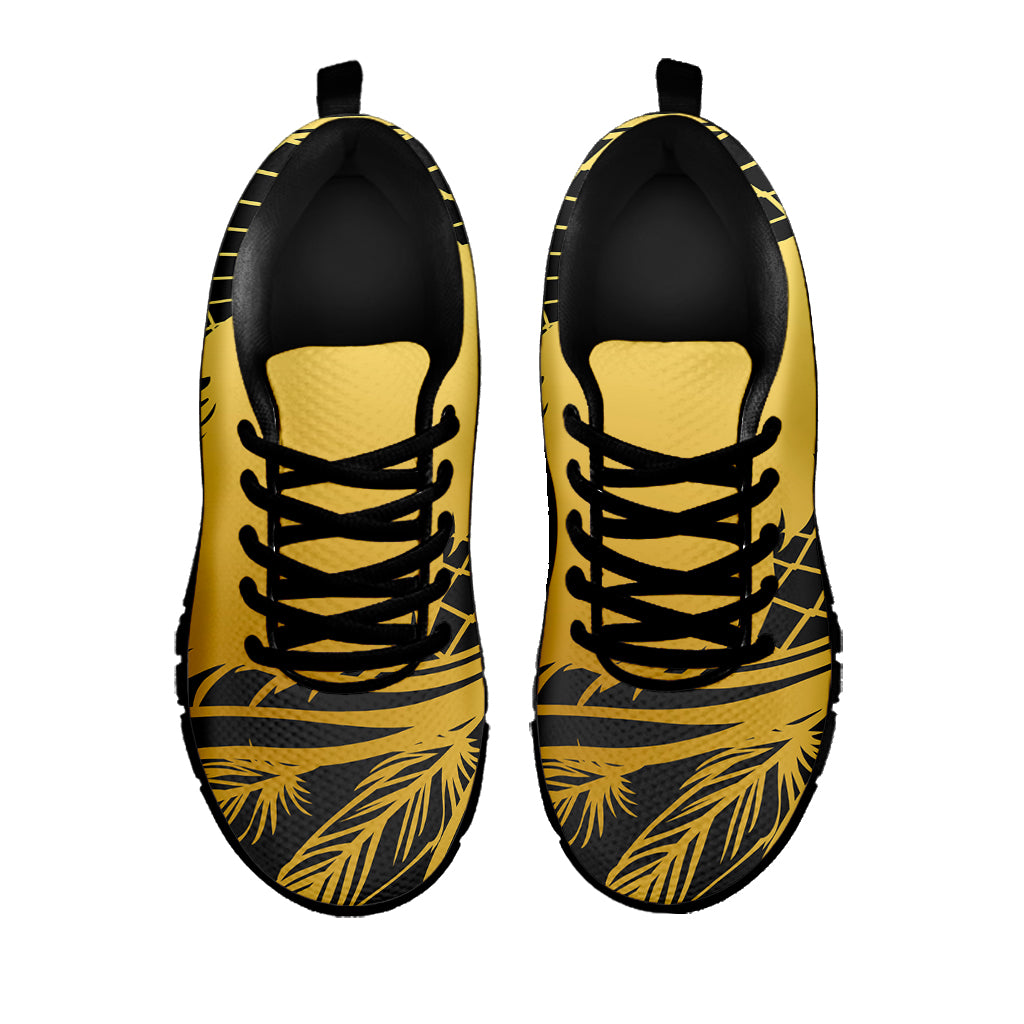 Golden Bohemian Howling Wolf Print Black Sneakers