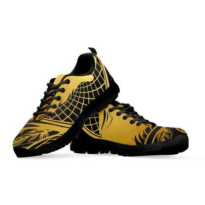Golden Bohemian Howling Wolf Print Black Sneakers
