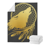 Golden Bohemian Howling Wolf Print Blanket