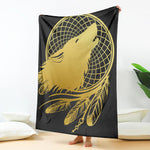 Golden Bohemian Howling Wolf Print Blanket