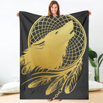 Golden Bohemian Howling Wolf Print Blanket
