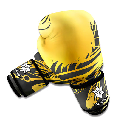 Golden Bohemian Howling Wolf Print Boxing Gloves