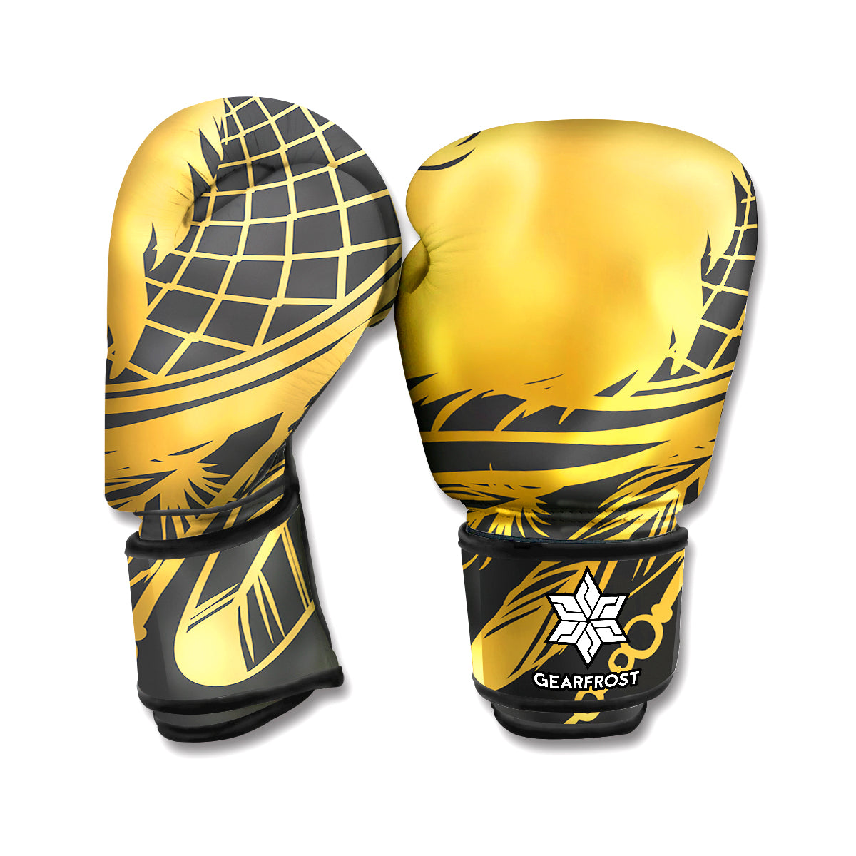 Golden Bohemian Howling Wolf Print Boxing Gloves