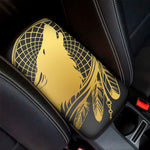 Golden Bohemian Howling Wolf Print Car Center Console Cover