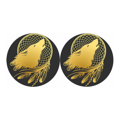 Golden Bohemian Howling Wolf Print Car Coasters