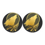 Golden Bohemian Howling Wolf Print Car Coasters