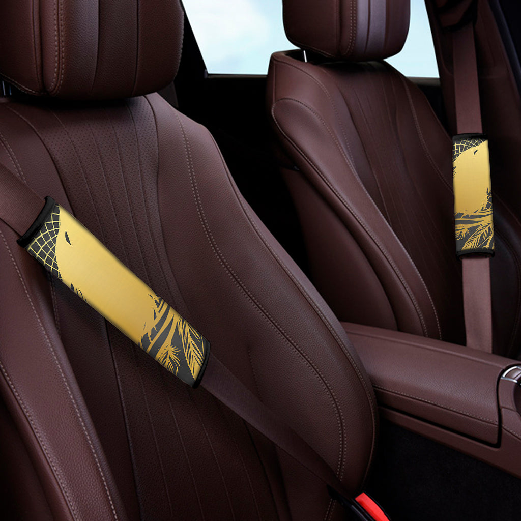 Golden Bohemian Howling Wolf Print Car Seat Belt Covers