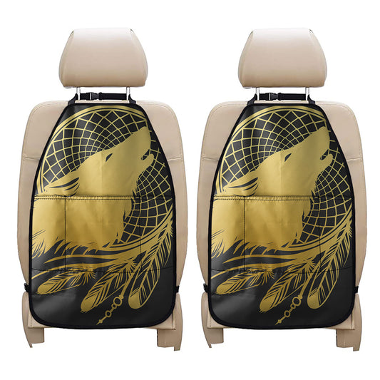 Golden Bohemian Howling Wolf Print Car Seat Organizers