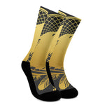 Golden Bohemian Howling Wolf Print Crew Socks