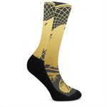Golden Bohemian Howling Wolf Print Crew Socks