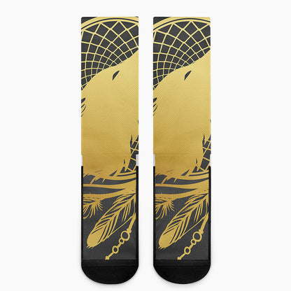 Golden Bohemian Howling Wolf Print Crew Socks