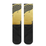 Golden Bohemian Howling Wolf Print Crew Socks