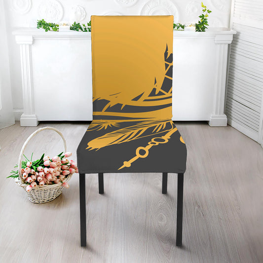 Golden Bohemian Howling Wolf Print Dining Chair Slipcover