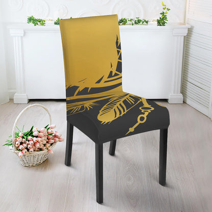 Golden Bohemian Howling Wolf Print Dining Chair Slipcover