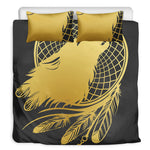 Golden Bohemian Howling Wolf Print Duvet Cover Bedding Set