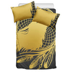 Golden Bohemian Howling Wolf Print Duvet Cover Bedding Set