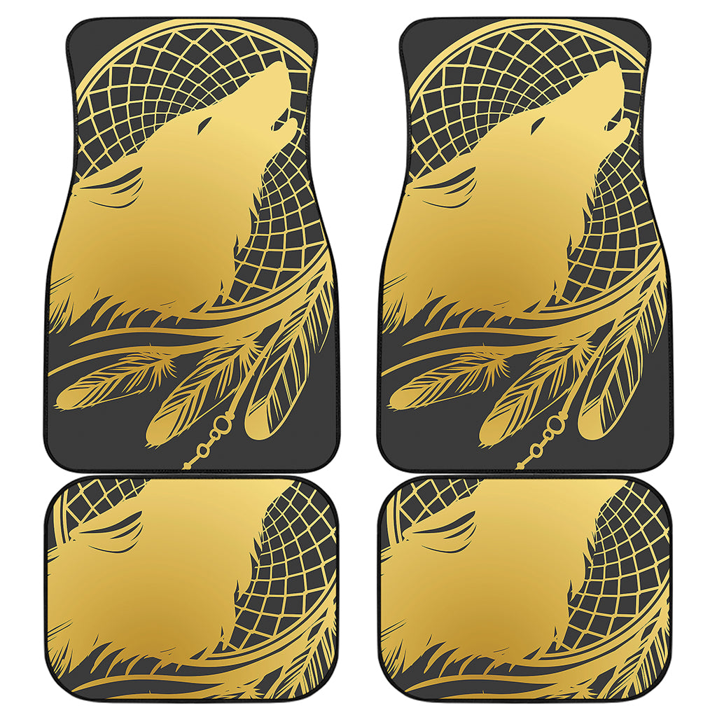 Golden Bohemian Howling Wolf Print Front and Back Car Floor Mats