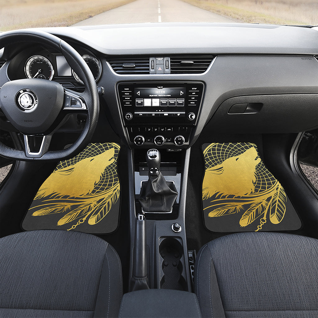 Golden Bohemian Howling Wolf Print Front and Back Car Floor Mats