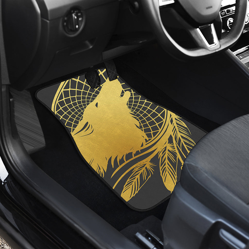 Golden Bohemian Howling Wolf Print Front and Back Car Floor Mats
