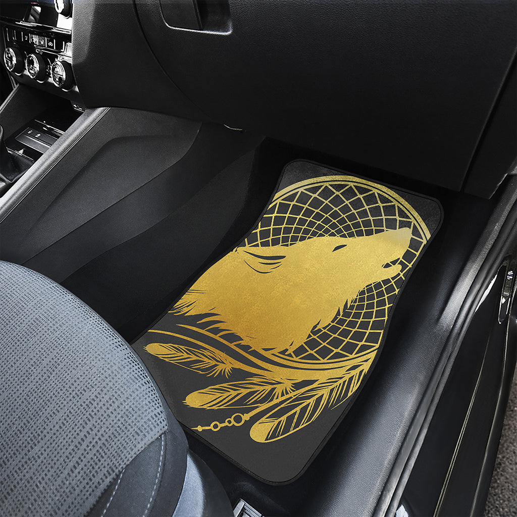 Golden Bohemian Howling Wolf Print Front and Back Car Floor Mats